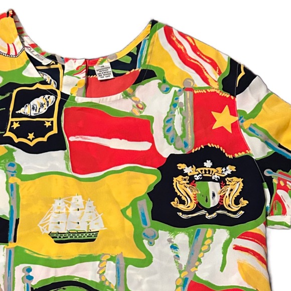 Vintage Nautical Ship Seashell Blouse Top Short Sleeves / size 14 * - Picture 2 of 4